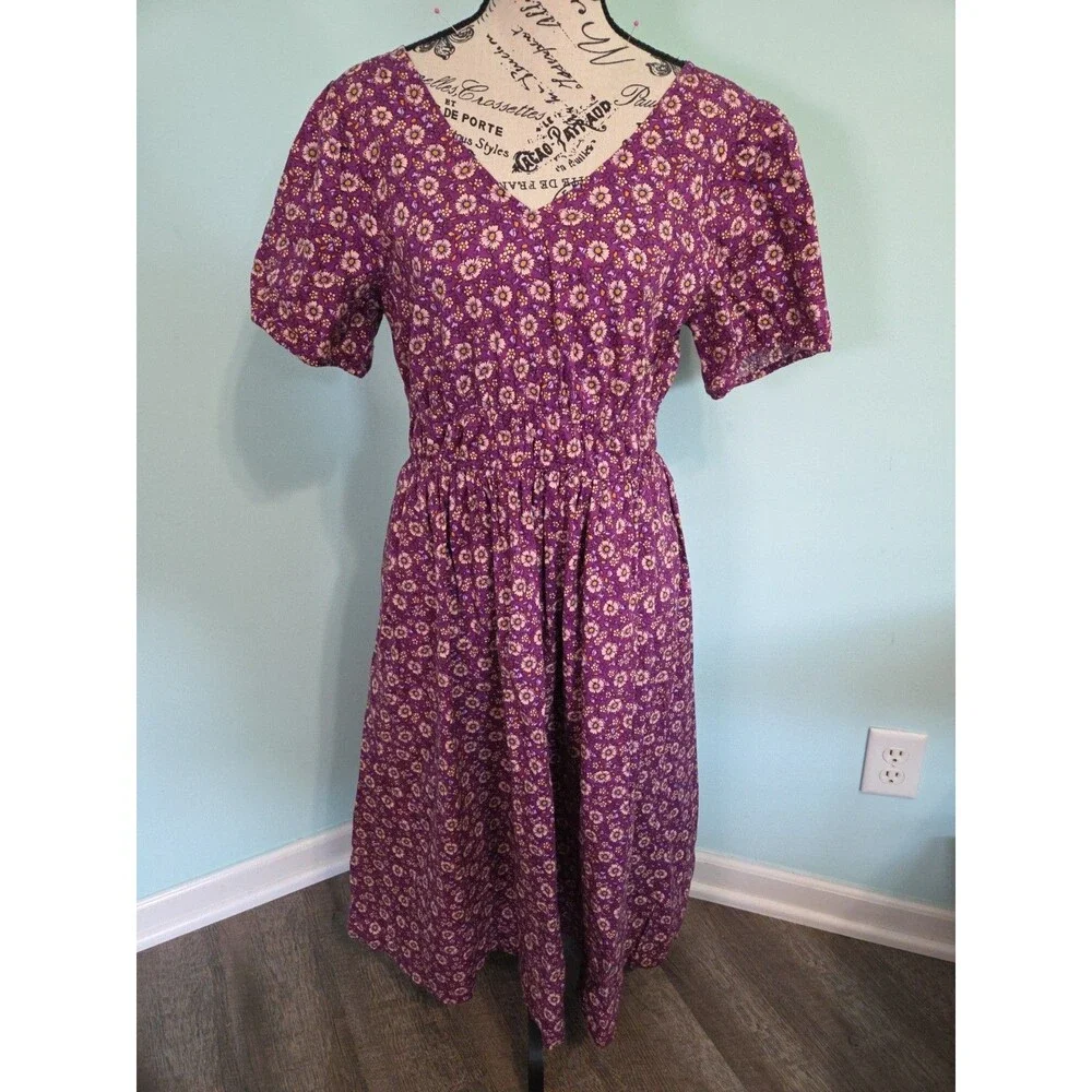 J. Crew purple floral smocked waist poplin midi cotton dress pockets 8 Cottageco